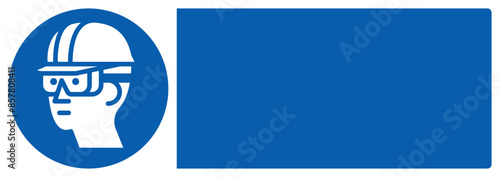 ISO mandatory safety signs head and eye protection required your custom message here landscape size 1/2 a4,a3,a2,a1