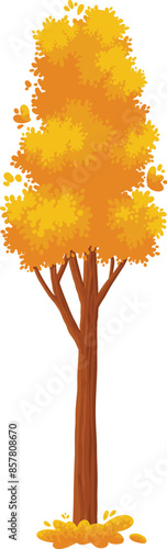 Colorful autumn tree. Cartoon yellow orange fall tree and autumnal garden icon with fall season gold leaves for city park and forest landscape background vector isolated symbol