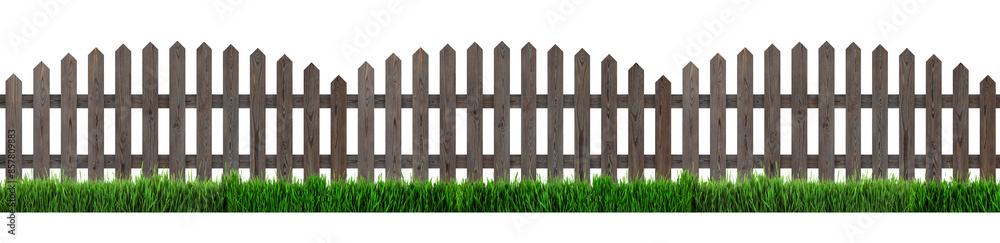 Wooden fence and green grass isolated on white, banner design Wooden fence and green grass isolated on white, banner design