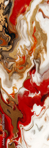 Beautiful ink and gold marbling, red, ivory, gold