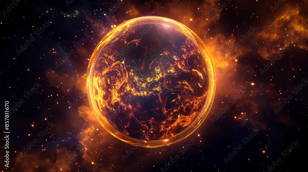 3D Spectacular cosmic cloud explosion within transparent sphere with black background. Nebula and stars in space concept with red neon. Abstract wallpaper and creative design, AI Generative. 3D Spectacular cosmic cloud explosion within transparent sphere with black background. Nebula and stars in space concept with red neon. Abstract wallpaper and creative design, AI Generative.