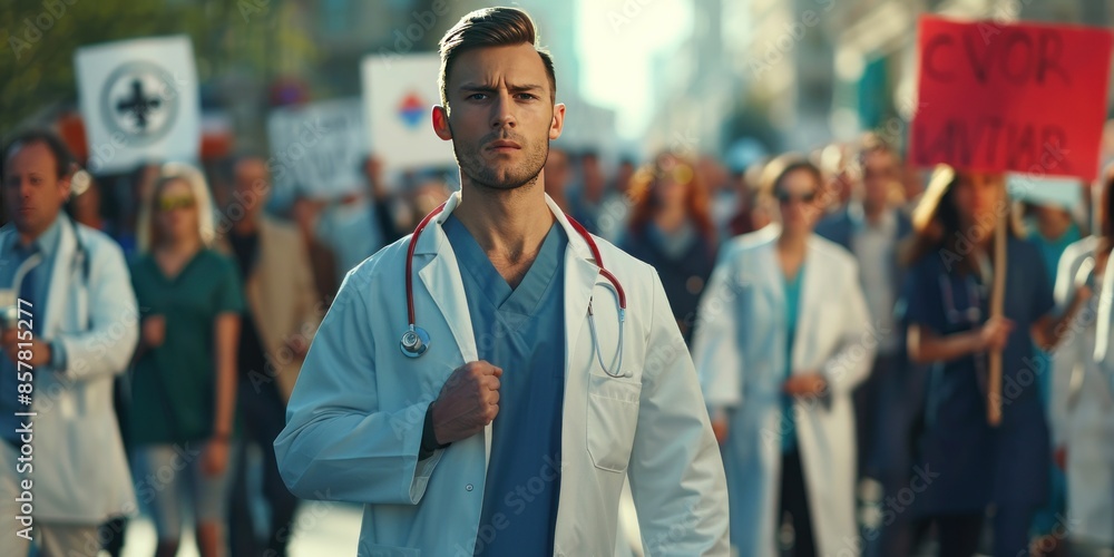Fototapeta premium Doctor Leading a Protest in the City