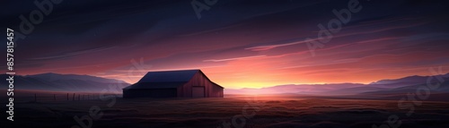 Scenic Countryside Barn at Sunset illustration