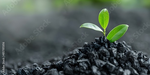 Biochar enhances soil health by sequestering carbon against a simple backdrop. Concept Biochar, Carbon Sequestration, Soil Health, Environmental Impact photo