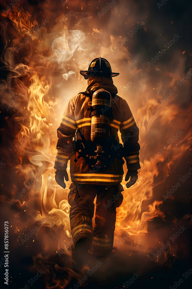 A silhouette of a fireman with smoke background A silhouette of a fireman with smoke background
