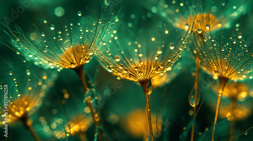 Wallpaper Mural Golden dew drops on delicate dandelion seeds	 Torontodigital.ca