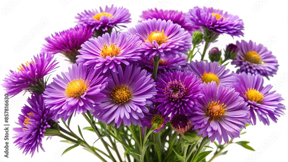 A Bouquet Of Purple Aster Flowers Isolated On A White Background. A Bouquet Of Purple Aster Flowers Isolated On A White Background.