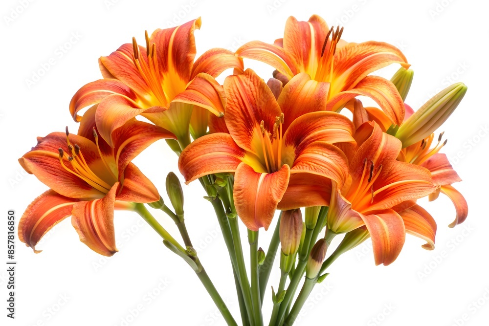 Fototapeta premium Stunning Orange Lilies Isolated On White Background.