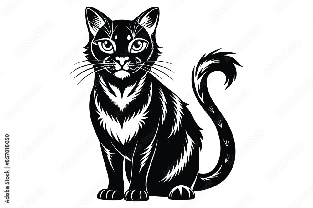 Black and White Cat Vector Silhouette. Black and White Cat Vector Silhouette.