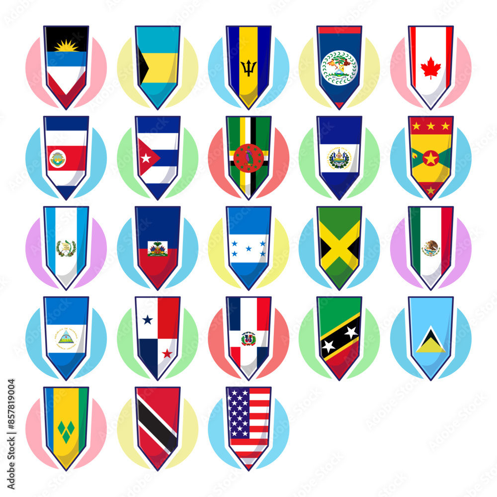 North american continent flags. Flags vector element design, travel ...