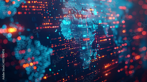 Wallpaper Mural Digital world map, Africa and Asia, concept of global network and connectivity, high speed data transfer and cyber technology, business exchange, information and telecommunication Torontodigital.ca