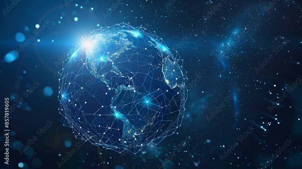 Digital world globe centered on America, concept of global network and connectivity on Earth, data transfer and cyber technology, information exchange and international telecommunicati Digital world globe centered on America, concept of global network and connectivity on Earth, data transfer and cyber technology, information exchange and international telecommunicati