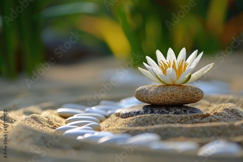 Zen Garden: Tranquil Spa Stones, Sand, and Water Lily to Enhance Meditation