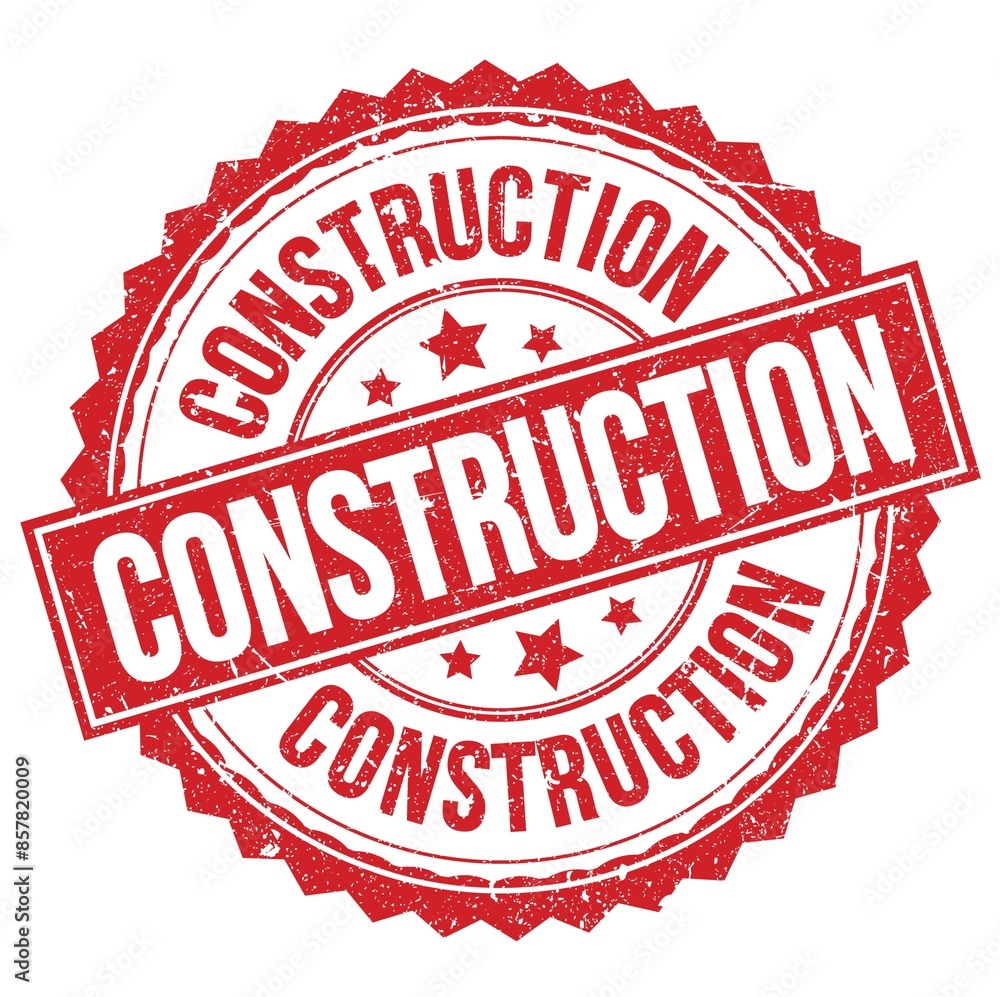 CONSTRUCTION text on red round stamp sign CONSTRUCTION text on red round stamp sign
