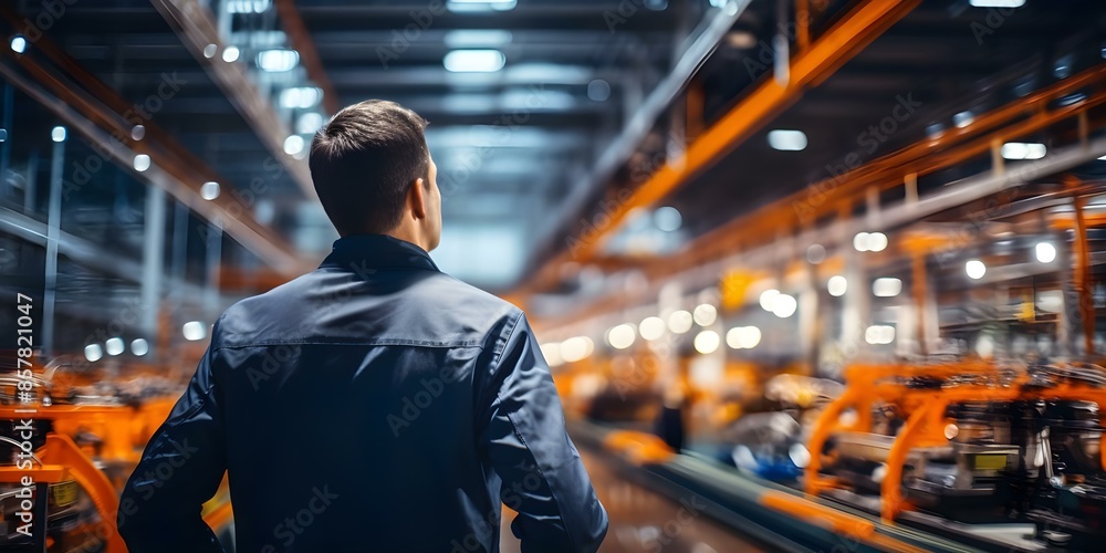 Automotive factory engineer overseeing car production on assembly line. Concept Automotive Manufacturing, Factory Engineering, Assembly Line Production, Vehicle Inspection, Quality Control Automotive factory engineer overseeing car production on assembly line. Concept Automotive Manufacturing, Factory Engineering, Assembly Line Production, Vehicle Inspection, Quality Control