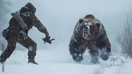 Fearsome Bear Attacking Hun...