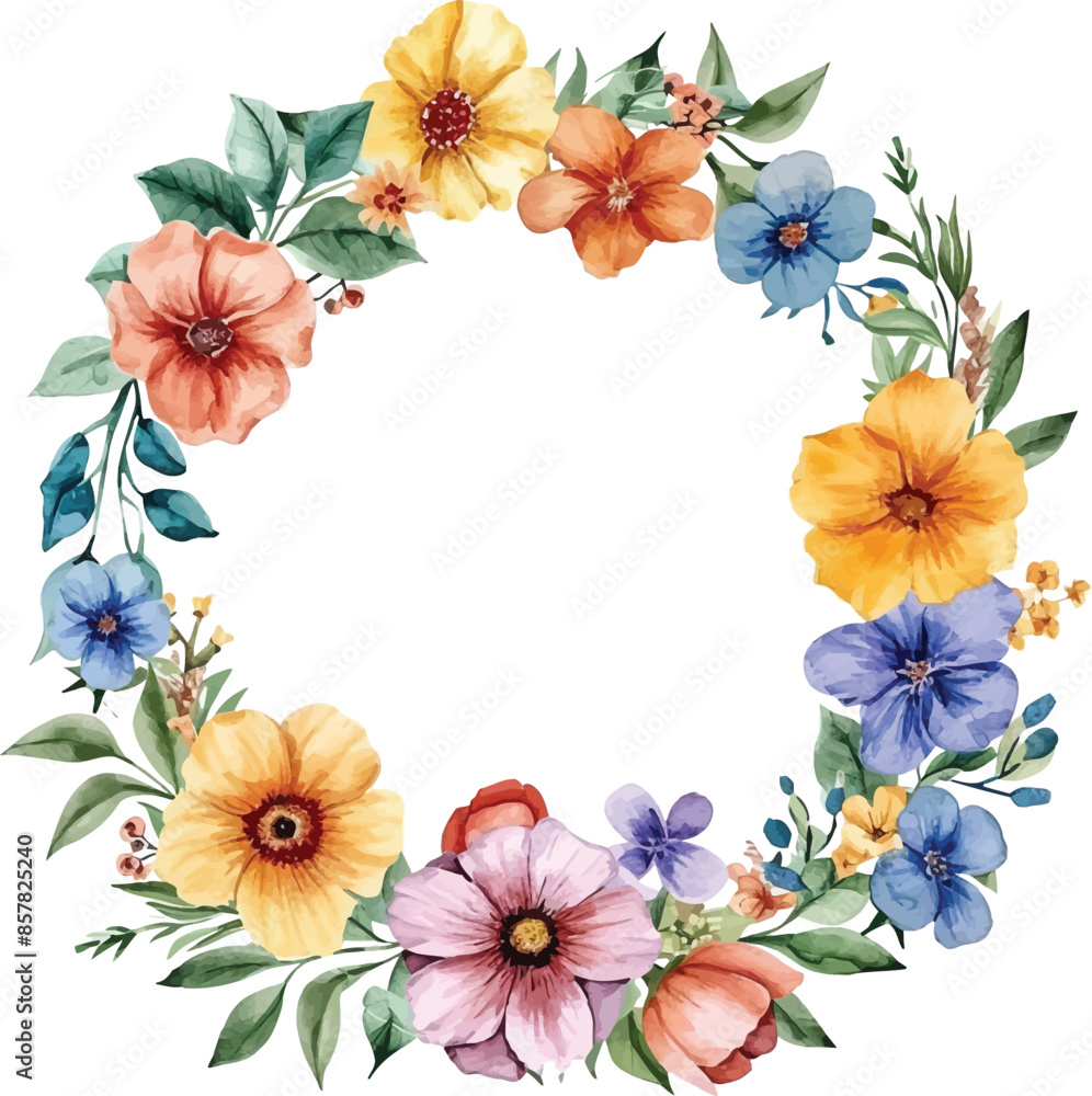 Watercolor natural spring wreath on white background Watercolor natural spring wreath on white background