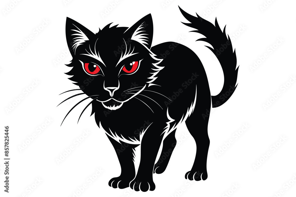 Black and White Cat Vector Silhouette. Black and White Cat Vector Silhouette.