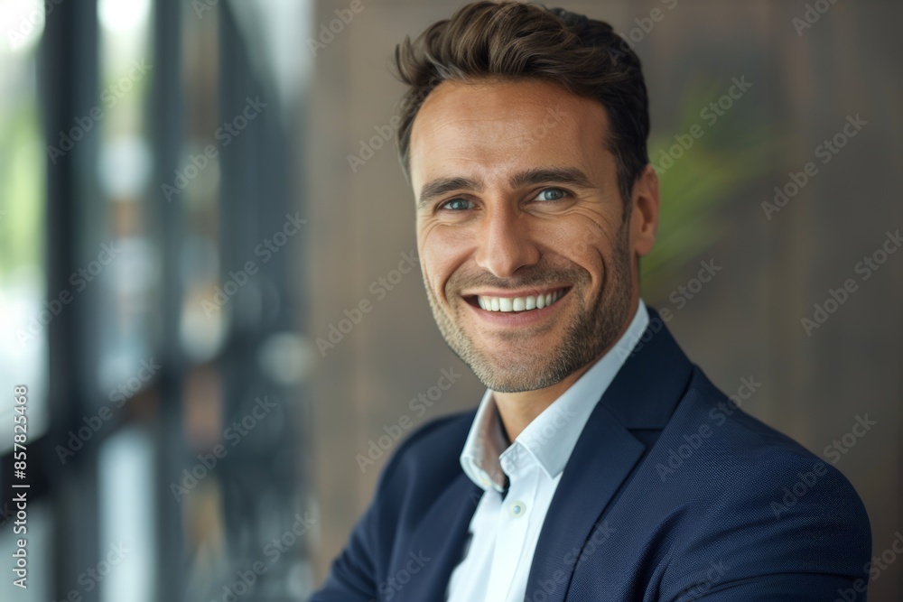 Charming businessman exuding approachable charisma with a slight, endearing smile. Charming businessman exuding approachable charisma with a slight, endearing smile.