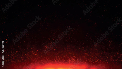 Close-up of burning fire, sparks burning on black background, 4k. Sparks. Flickering abstract Particles motion. 3D animation of fiery orange glowing flying ember burning ash particles. Vector 