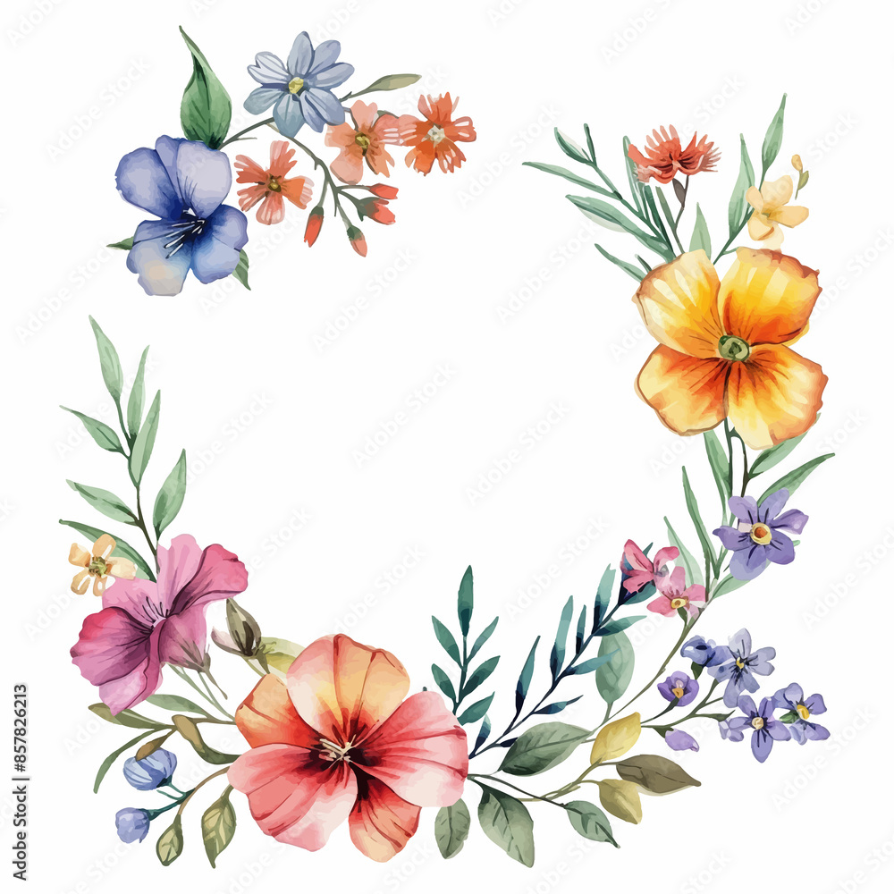 Watercolor natural spring wreath on white background Watercolor natural spring wreath on white background