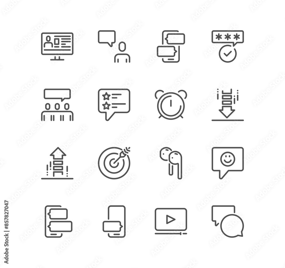 Set of social networks related icons, profile page, communication, rating, feedback, message, information, media and linear variety vectors.
Set of social networks related icons, profile page, communication, rating, feedback, message, information, media and linear variety vectors.