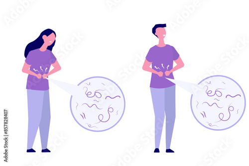 Worm infection, human intestinal parasites concept. Vector illustration.