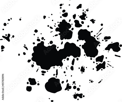 Grunge ink splatter. Splash of paint, spray drop staining and frame with wet paint drop traces vector. Illustration splash and drip design, silhouette blob spray