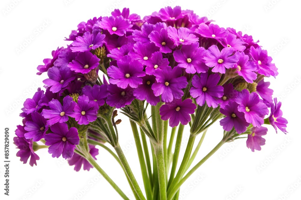 Lovely Bouquet Of Purple Primroses Isolated On White Background Lovely Bouquet Of Purple Primroses Isolated On White Background