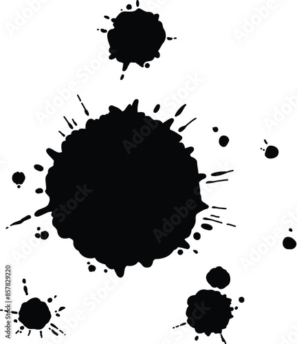 Grunge ink splatter. Splash of paint, spray drop staining and frame with wet paint drop traces vector. Illustration splash and drip design, silhouette blob spray