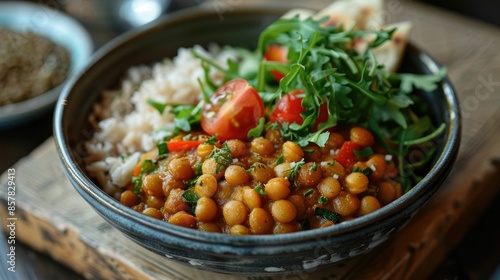 Delicious high protein vegan lentil curry served with nutritious brown rice a nourishing and wholesome plant based meal bursting with vibrant colors earthy flavors and satisfying textures