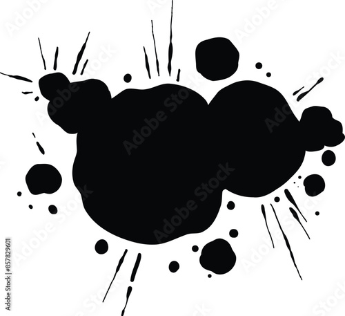 Grunge ink splatter. Splash of paint, spray drop staining and frame with wet paint drop traces vector. Illustration splash and drip design, silhouette blob spray
