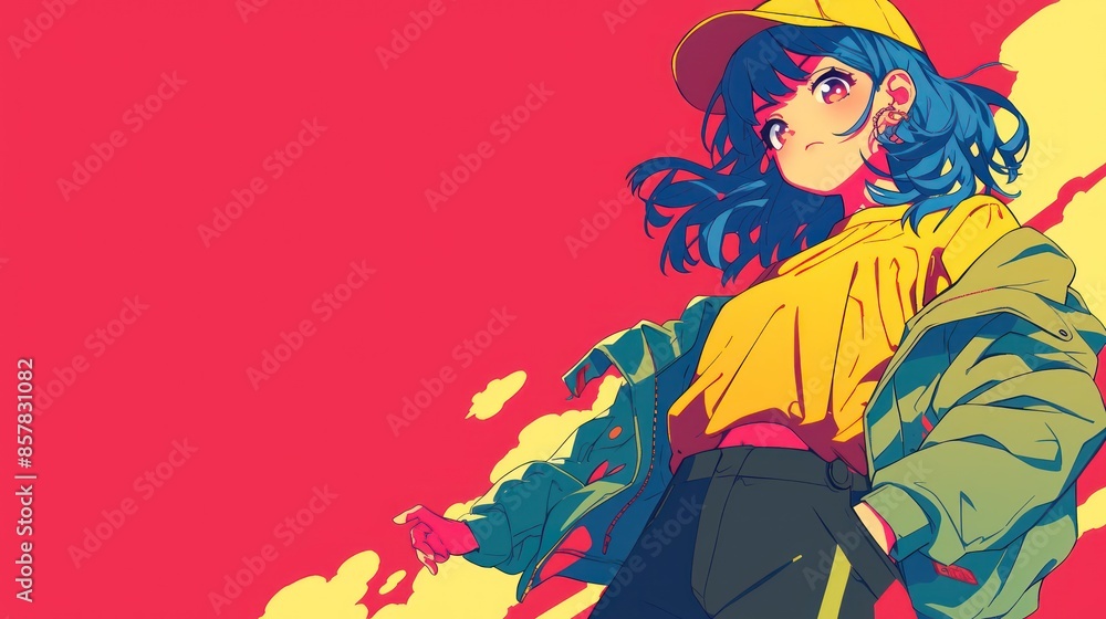 Anime Girl with Blue Hair Looking Upwards Anime Girl with Blue Hair Looking Upwards