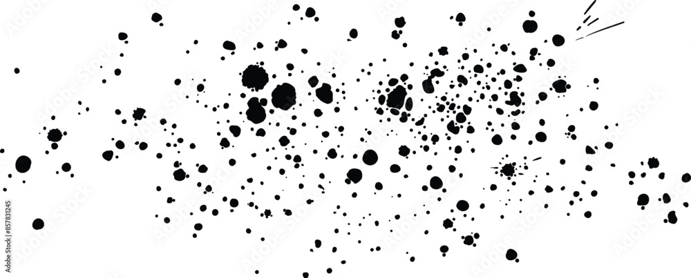 Grunge ink splatter. Splash of paint, spray drop staining and frame with wet paint drop traces vector. Illustration splash and drip design, silhouette blob spray