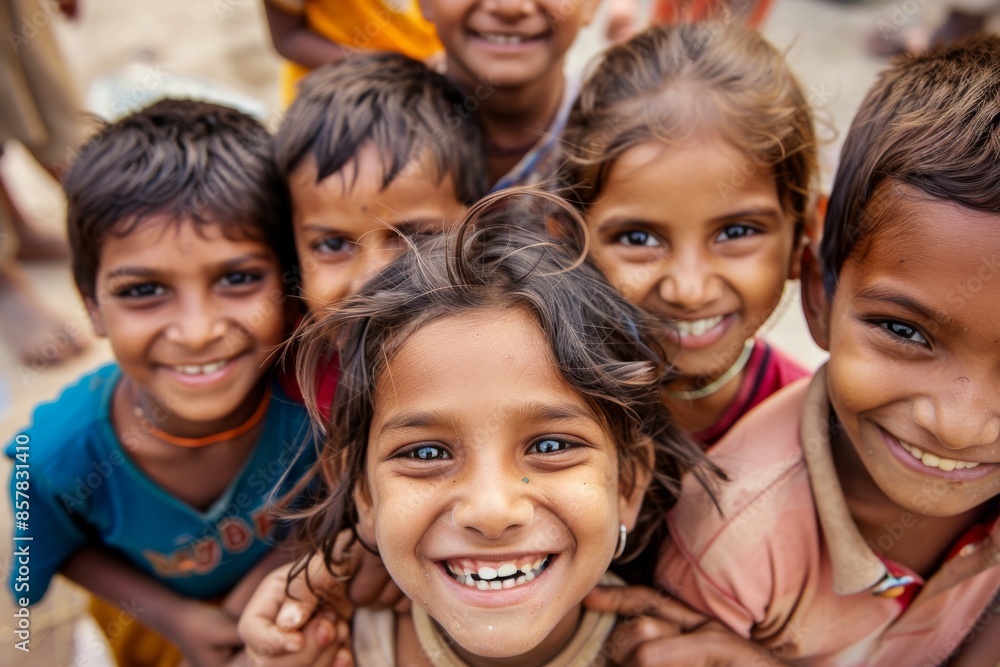 Portrait of a group of happy Indian kids smiling at the camera. Portrait of a group of happy Indian kids smiling at the camera.