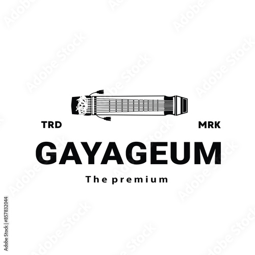 Illustration of a logo of a traditional Korean musical instrument, a gayageum silhouette suitable for music stores and communities.