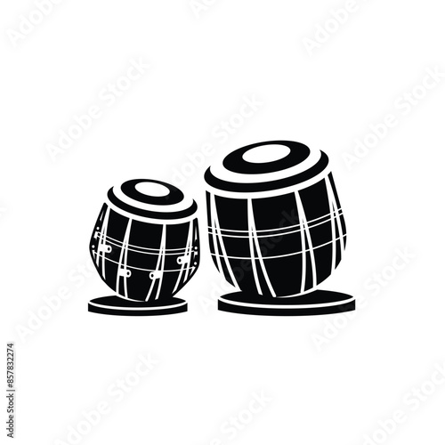 Illustration of a logo of a traditional Indian musical instrument, a tabla silhouette suitable for music stores and communities.