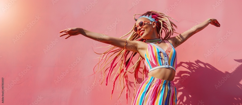 african american woman with colorful dreadlocks dancing fun african american woman with colorful dreadlocks dancing fun