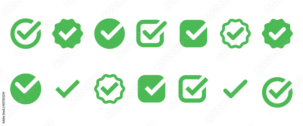 Checkmark icon. Green checkmark vector set. Checked check box sign. Checkmark icon. Green checkmark vector set. Checked check box sign.