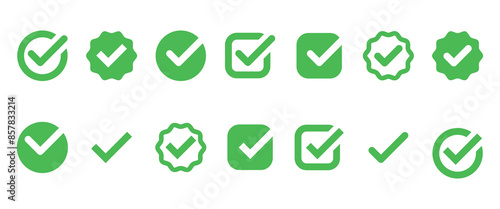 Checkmark icon. Green checkmark vector set. Checked check box sign.