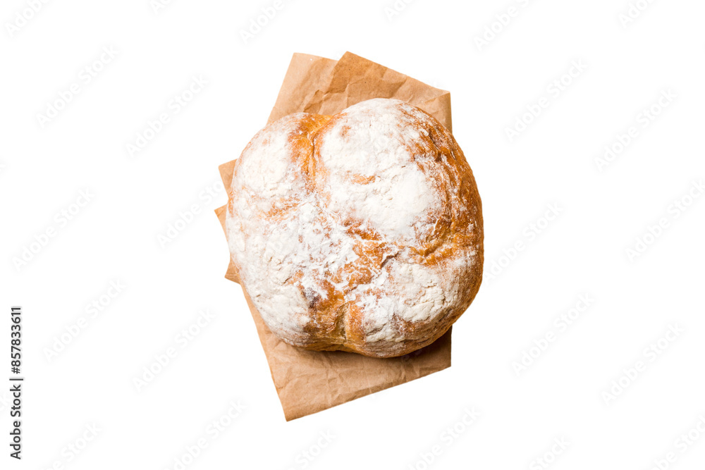 Fresh Homemade Whole Wheat Bread. bread on napkin isolated on white background, fresh bread top view