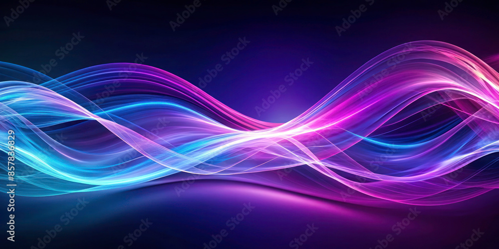 Naklejka premium Abstract Digital Waves in Purple and Blue: Dynamic Flow with Empty Space Background