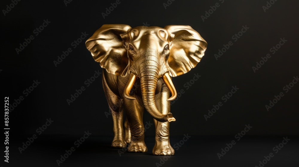 Golden Elephant Figurine on a Black Background Golden Elephant Figurine on a Black Background
