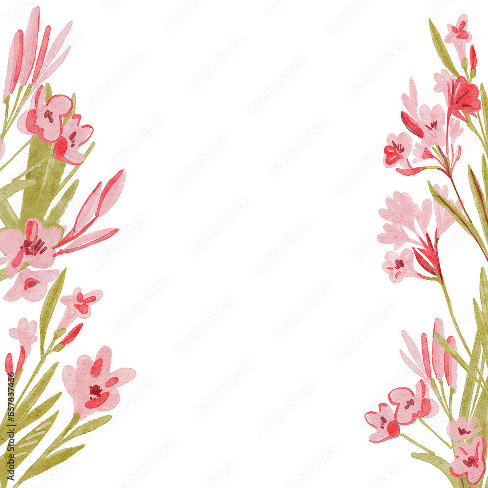 frame with flowers. Hand drawn summer flowers. Oleander. frame with flowers. Hand drawn summer flowers. Oleander.