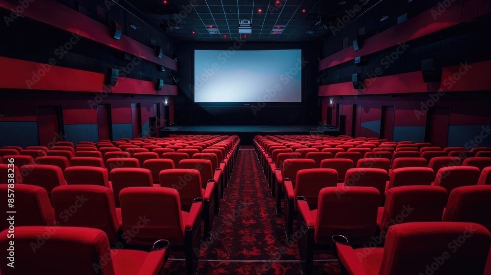 Empty Cinema Auditorium with Red Seats