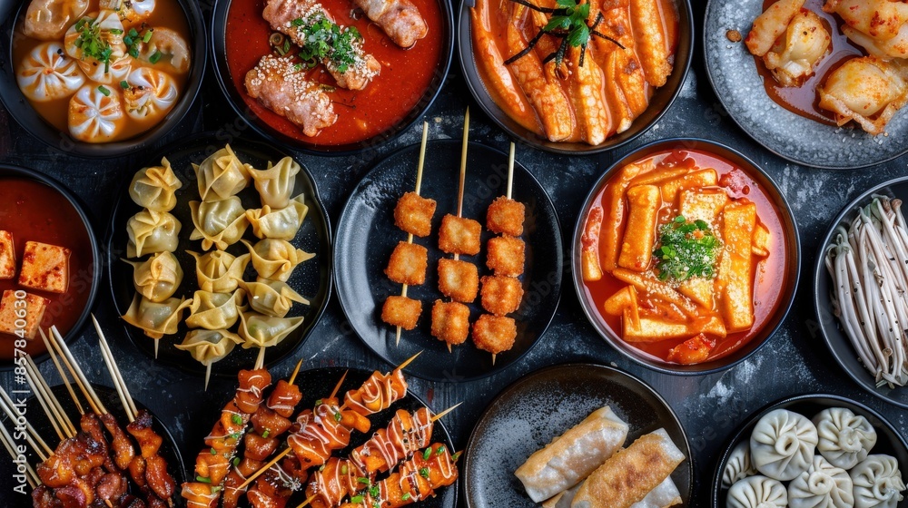 Fototapeta premium Popular Korean Street Foods Flat Lay 