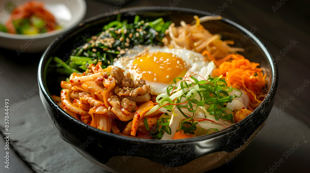 A bowl of freshly made fast food kimchi with vibrant ingredients and rich flavors A bowl of freshly made fast food kimchi with vibrant ingredients and rich flavors