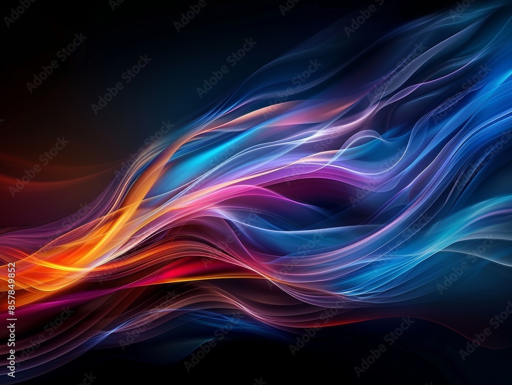 Vibrant abstract waves of colorful light on a dark background, perfect for designs needing a dynamic and modern visual element. Vibrant abstract waves of colorful light on a dark background, perfect for designs needing a dynamic and modern visual element.