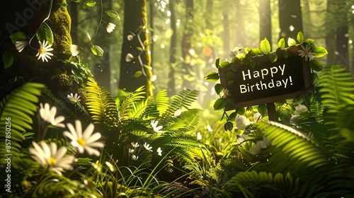 Happy Birthday Celebration Surrounded by Tranquil Nature Scene