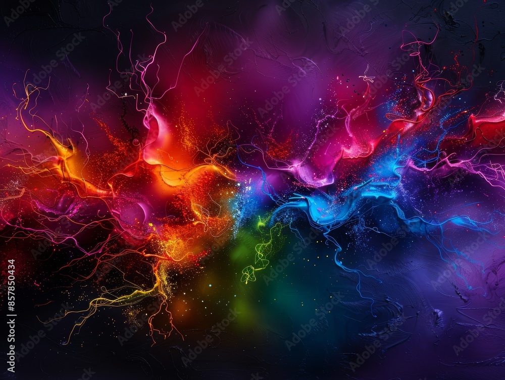 Vivid abstract art with vibrant colors and dynamic lightning-like patterns against a dark background. Perfect for creative and modern design projects. Vivid abstract art with vibrant colors and dynamic lightning-like patterns against a dark background. Perfect for creative and modern design projects.